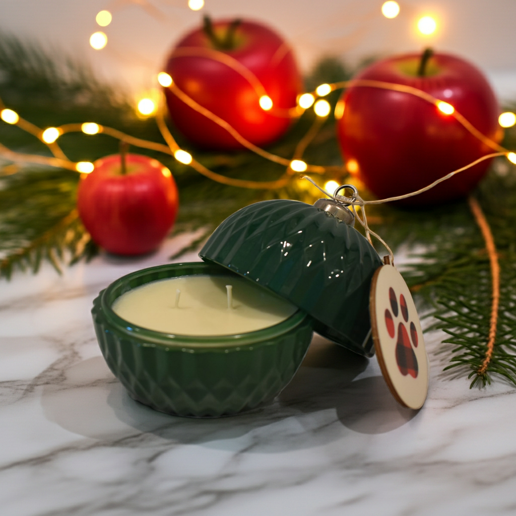 Evergreen & Apple Christmas Ornament Candle