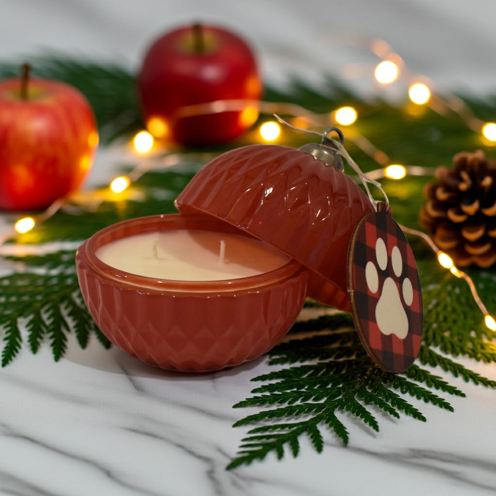 Evergreen & Apple Christmas Ornament Candle